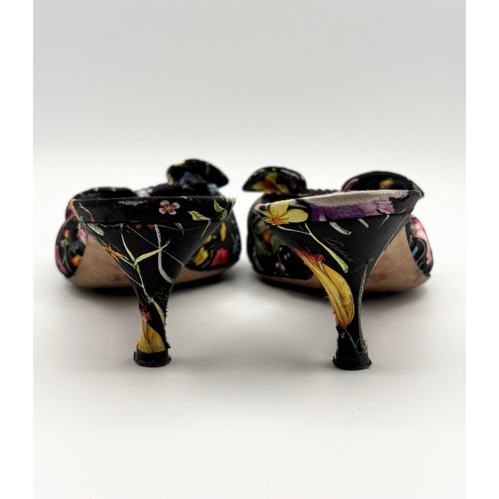Gucci Black Satin Kitten Heels w/ Colorful Floral Pattern & Bow Y2K Size 6.5 - Picture 11 of 15